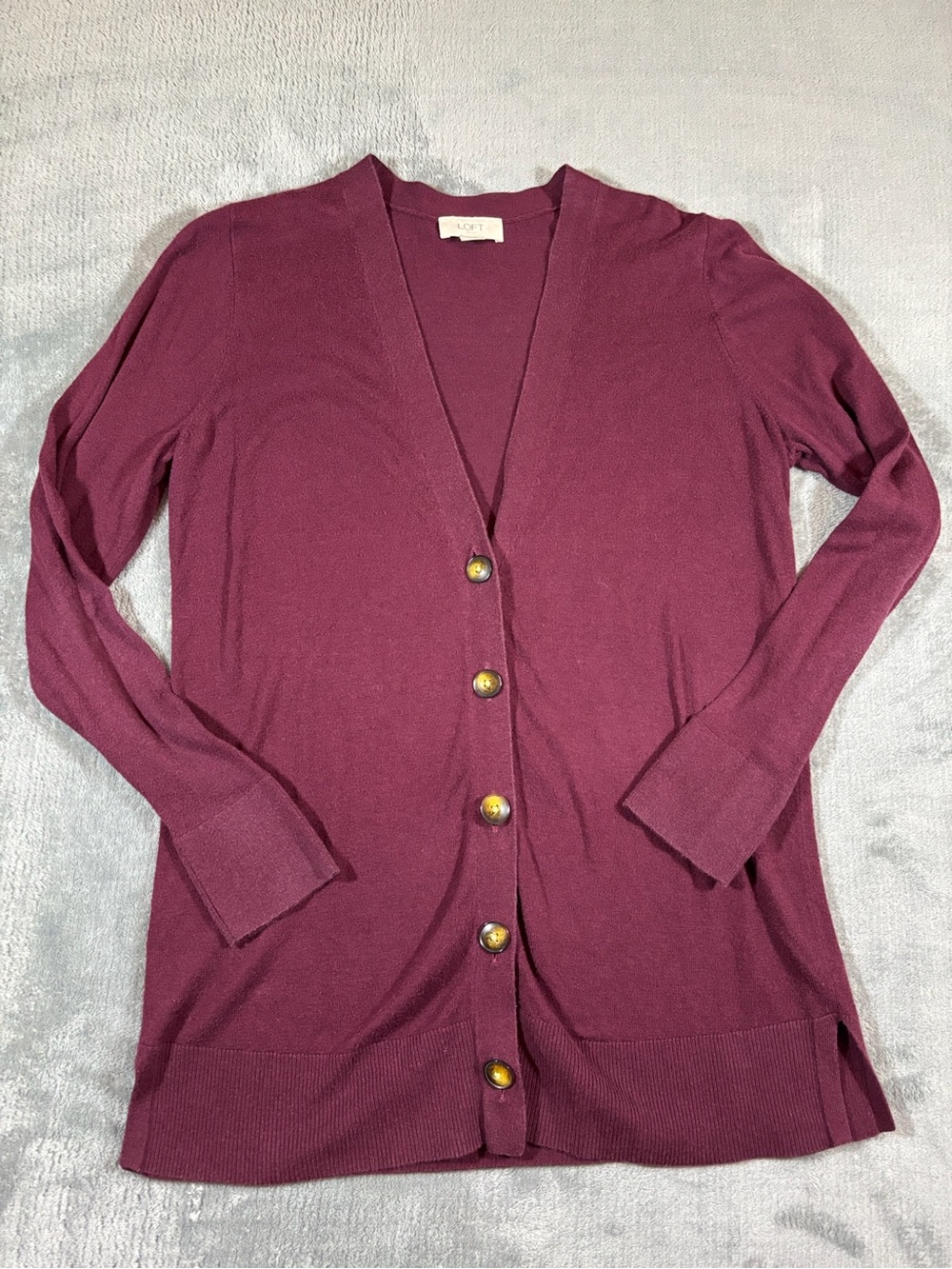 LOFT Women's Plum Button-Front Long Sleeve Cardigan